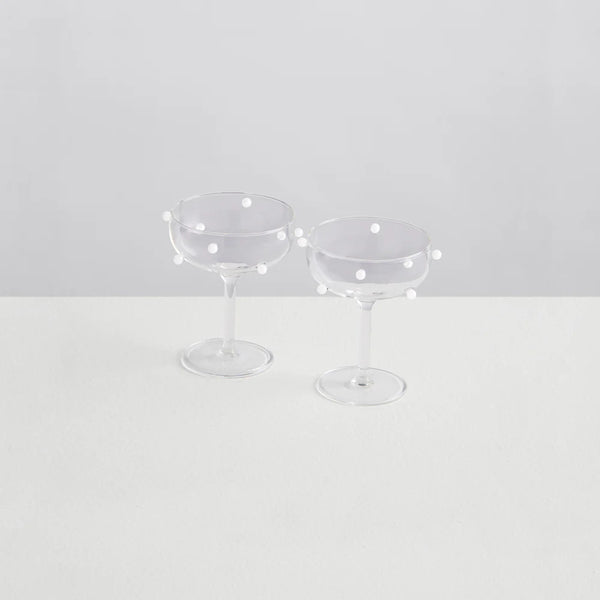 2 Champagne Coupes - Clear & Opaque White