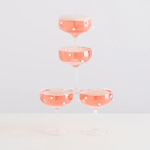 2 Champagne Coupes - Clear & Opaque White