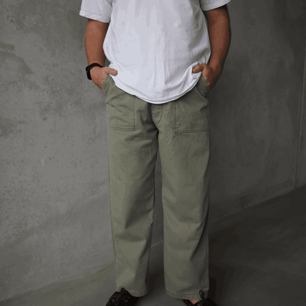 オアスロウ HERRINGBONE SUMMER FATIGUE PANTS Herringbone Summer Fatigue Pants - Green – Kind Curations