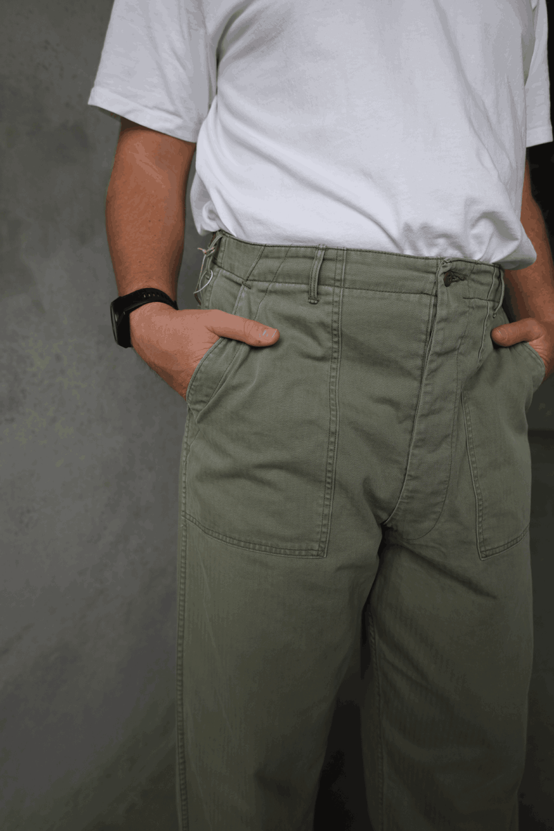 Herringbone Summer Fatigue Pants - Green