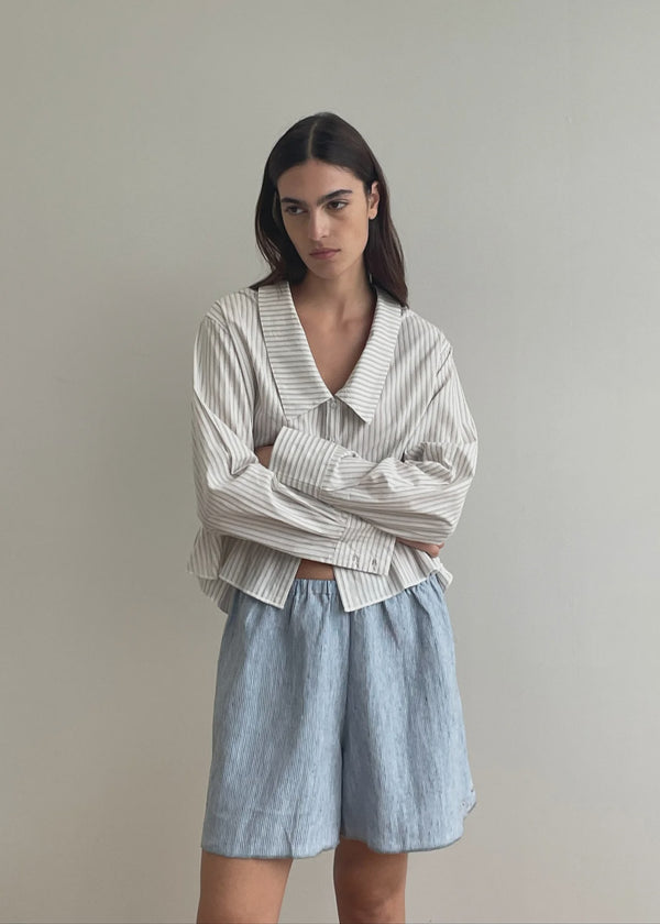 Press Stud Short -Blue Stripe