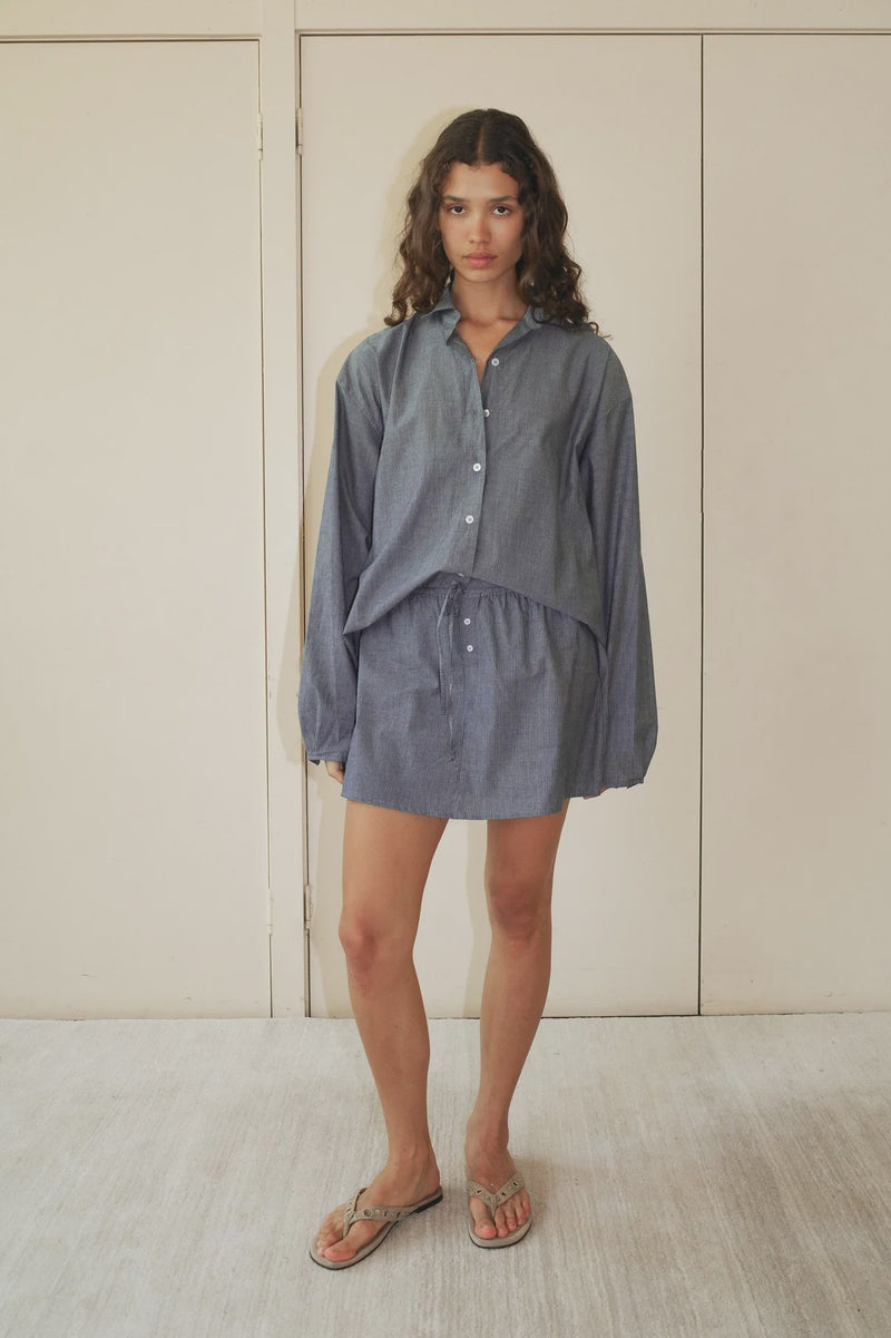 Placket Skirt - Blue Pinstripe