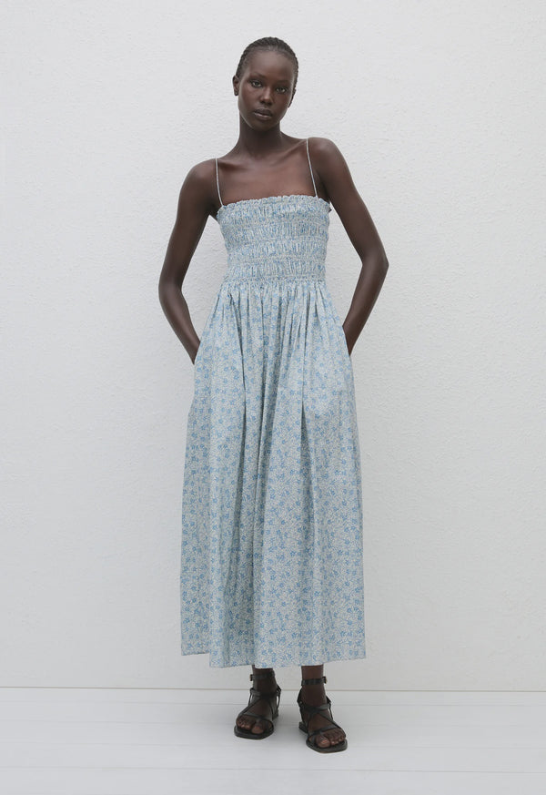 Shirred Bodice Dress - Cornflower