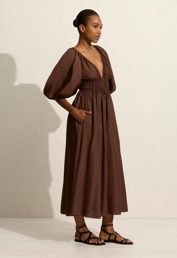 Shirred Plunge Dress - Sable