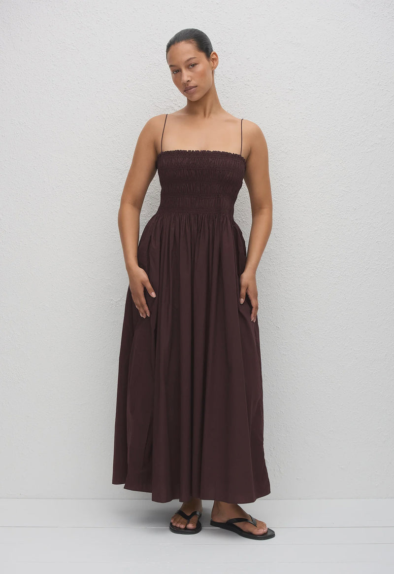 Shirred Bodice Dress - Aubergine