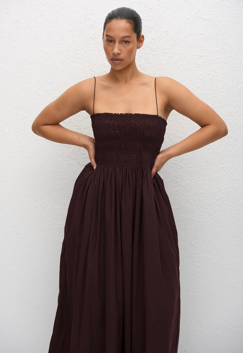 Shirred Bodice Dress - Aubergine