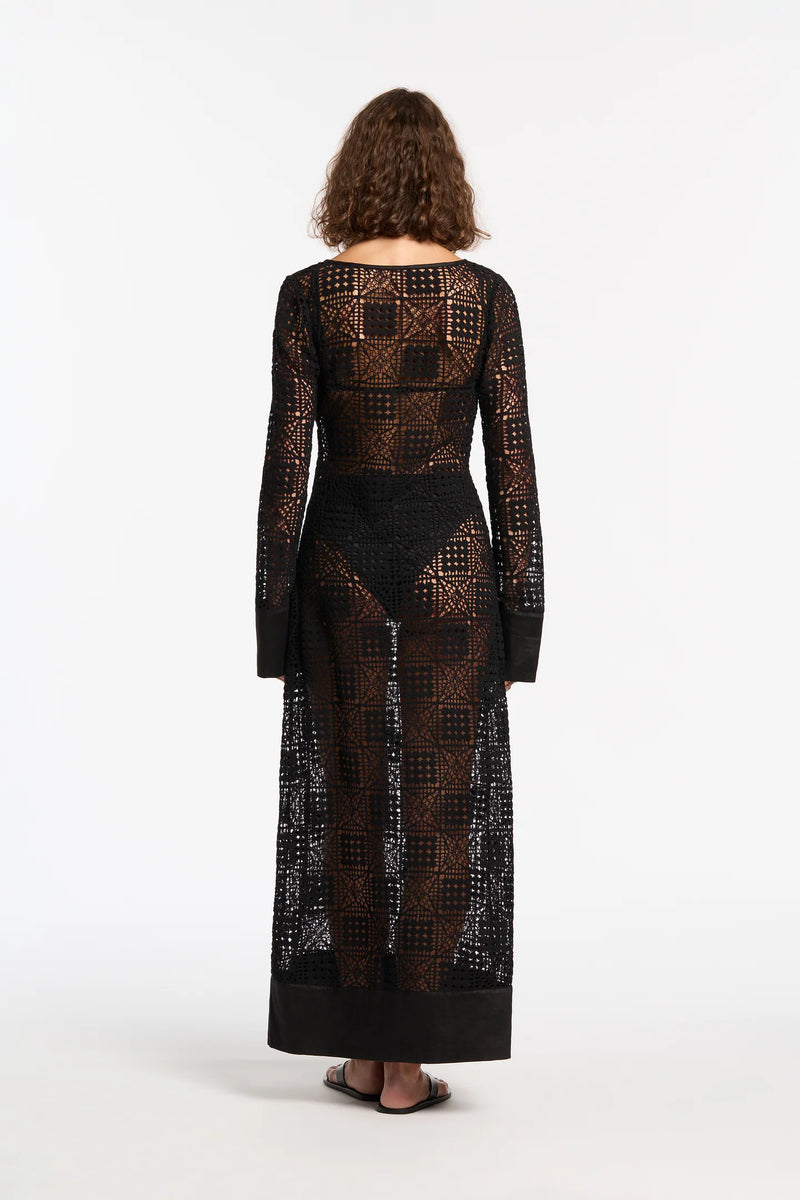 Rayure Long sleeve Maxi Dress - Black Crochet