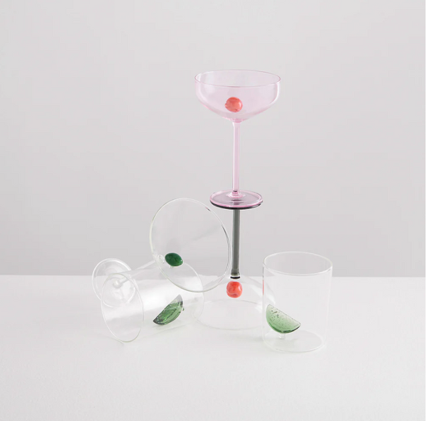 2 Gin and Tonic Glasses - Clear/Green