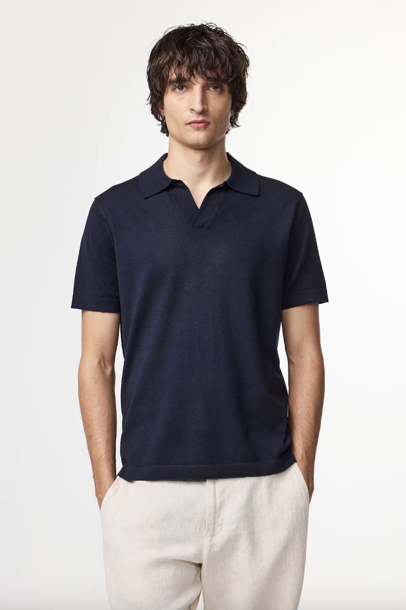 Ryan Knitted Linen Blend Polo - Navy
