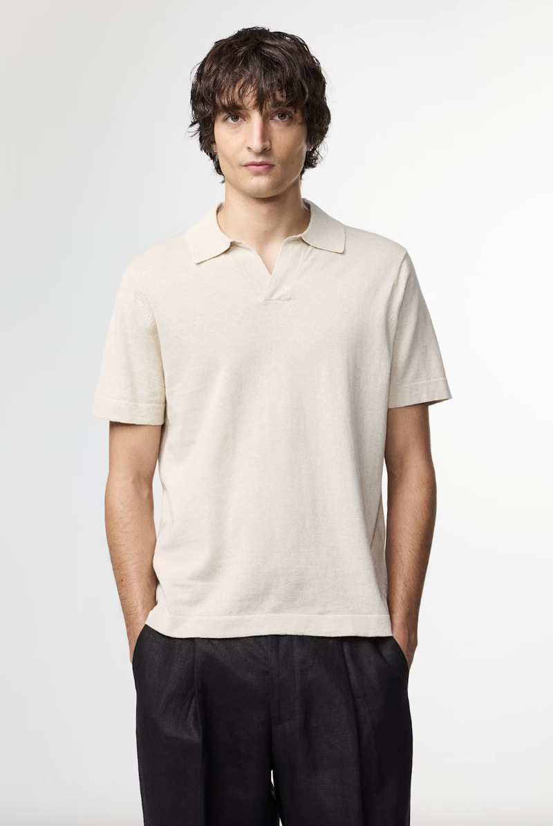Ryan Knitted Linen Blend Polo - Oat