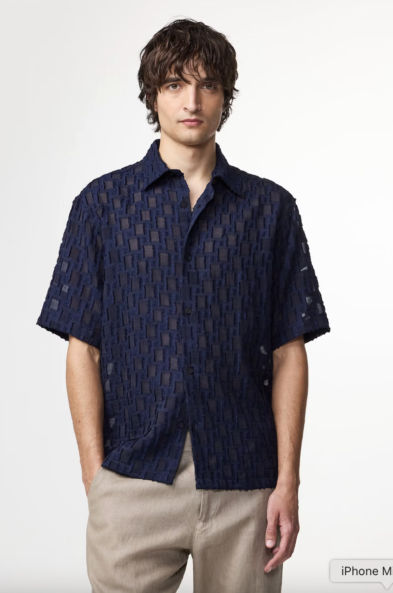 Freddy Fil-Coupé Jacquard Shirt - Navy