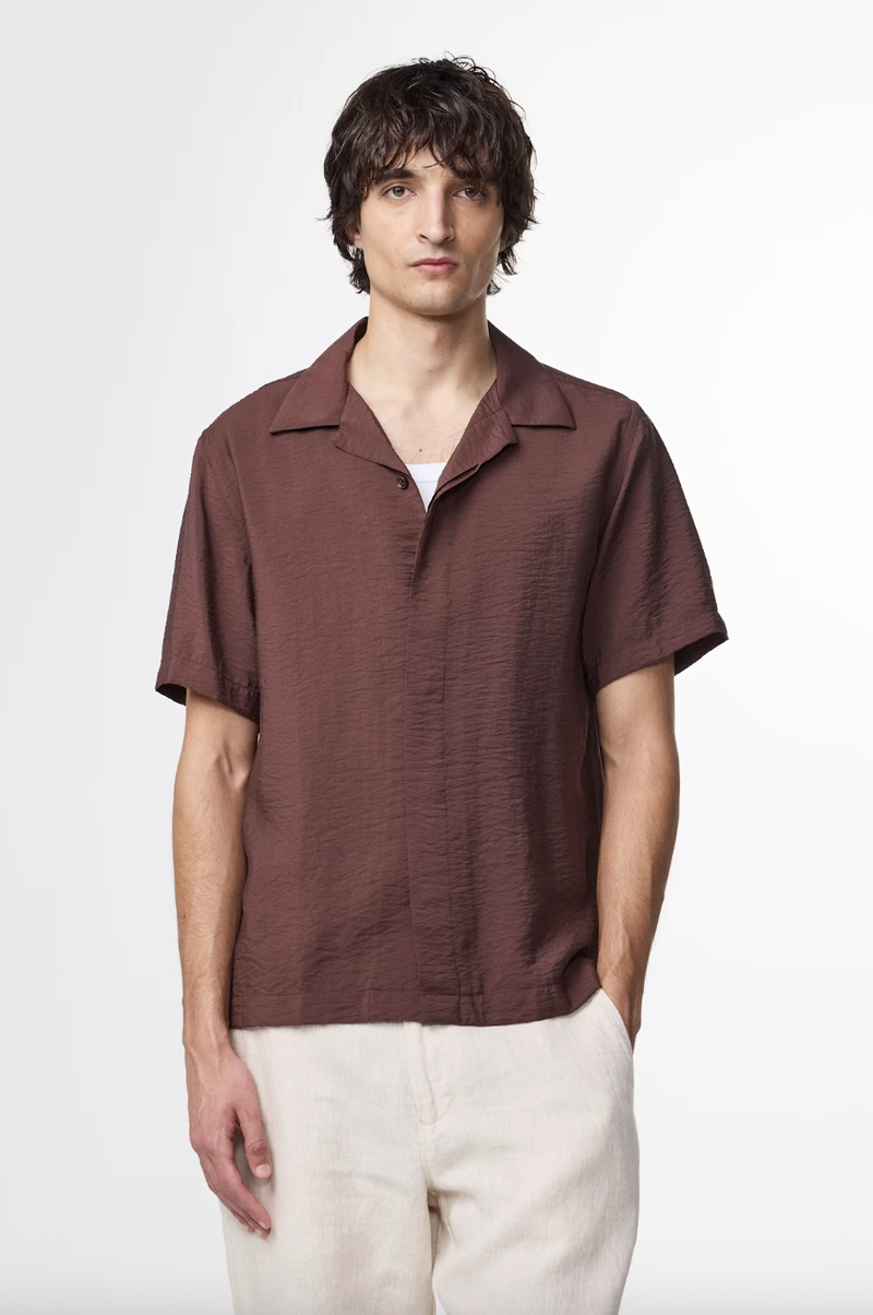 Hank Open Collar Shirt - Coffee
