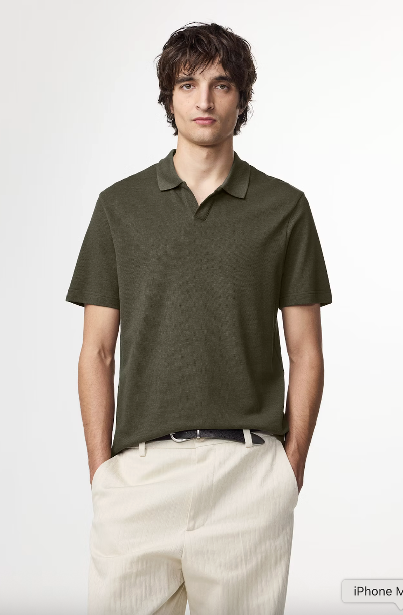 Paul Open Collar Organic Cotton Polo - Capers