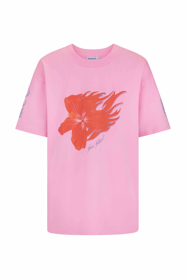 Flaming Hibiscus Relaxed  T-Shirt - Pink