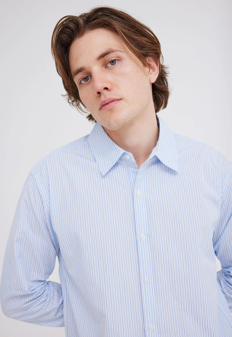 Valan Cotton Shirt - Blue/White/Navy Stripe