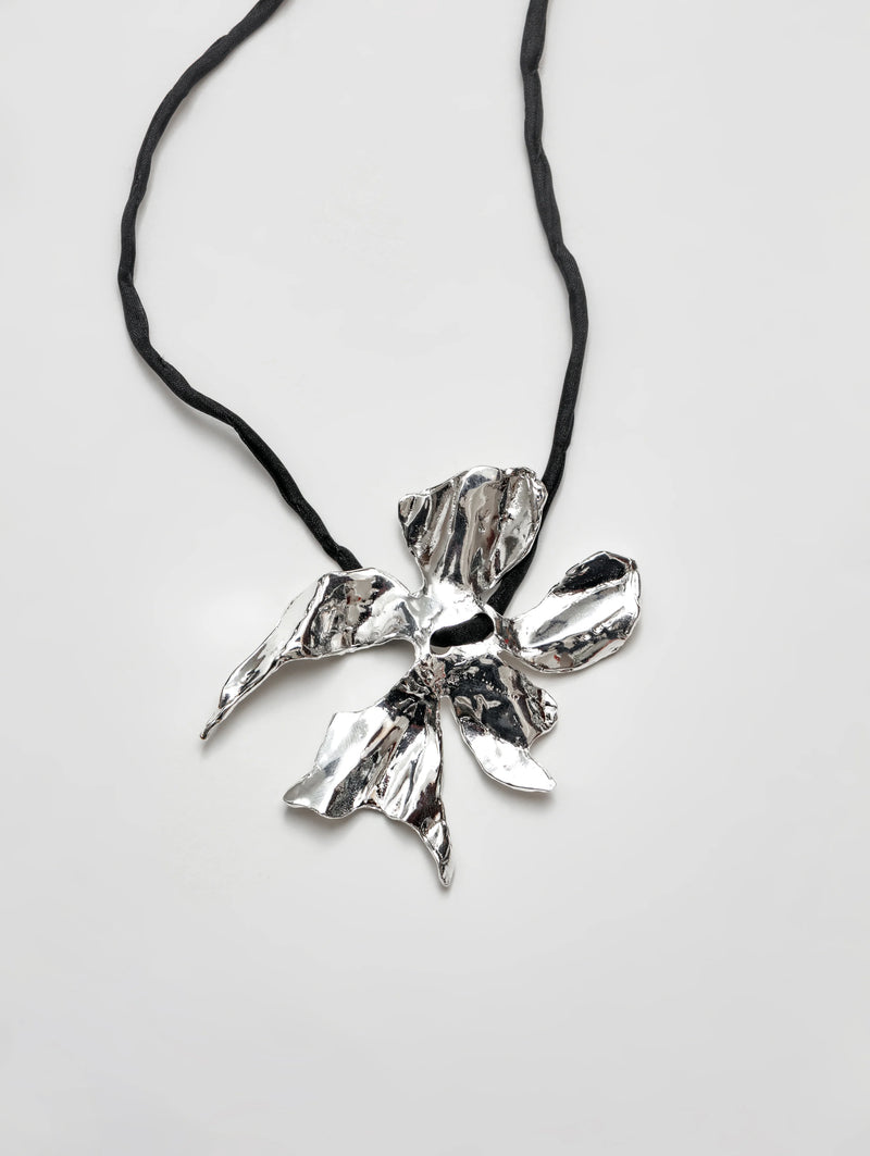 Flower Cord Necklace - Black