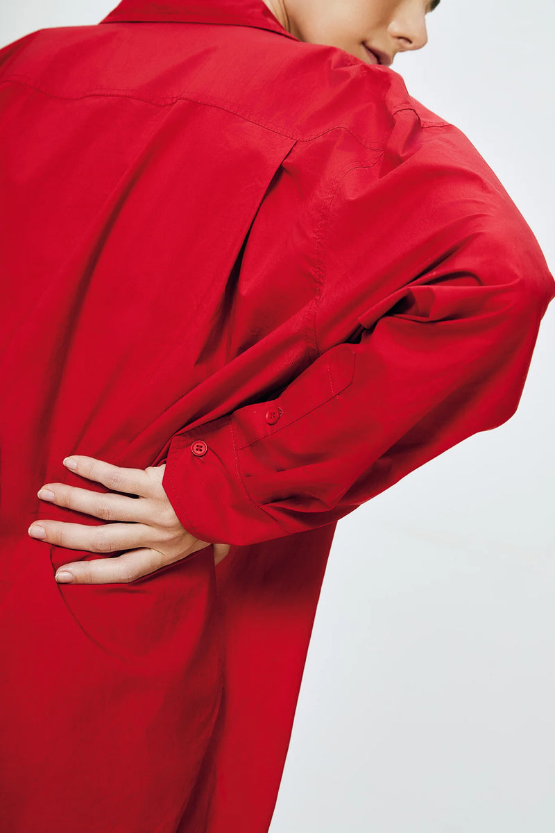 Oversized Cotton Shirt - Vermilion Red