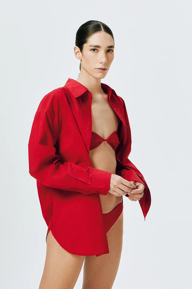 Oversized Cotton Shirt - Vermilion Red