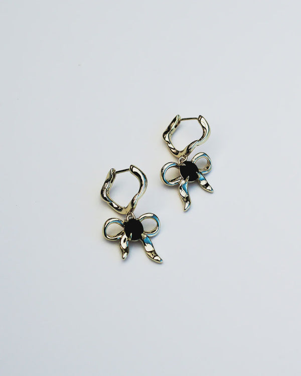 Bow Charm Earrings - Onyx