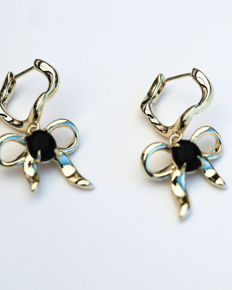 Bow Charm Earrings - Onyx