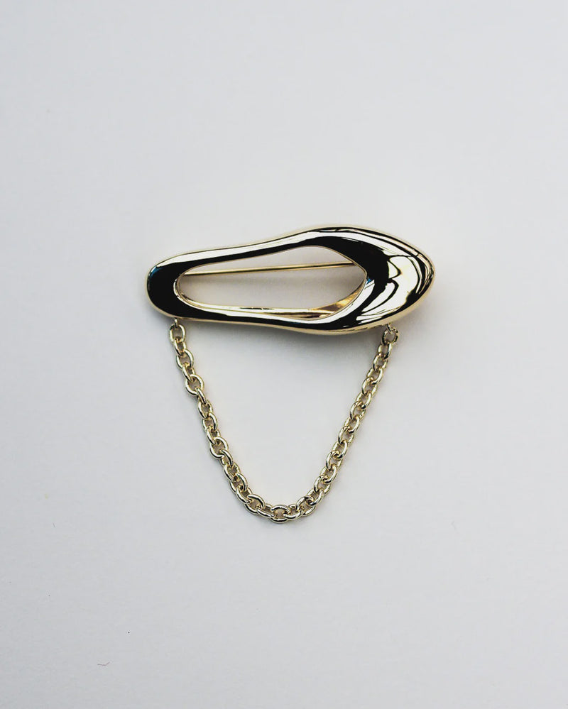 Organic Link Brooch + Chain - Brass + 18k Gold Plating