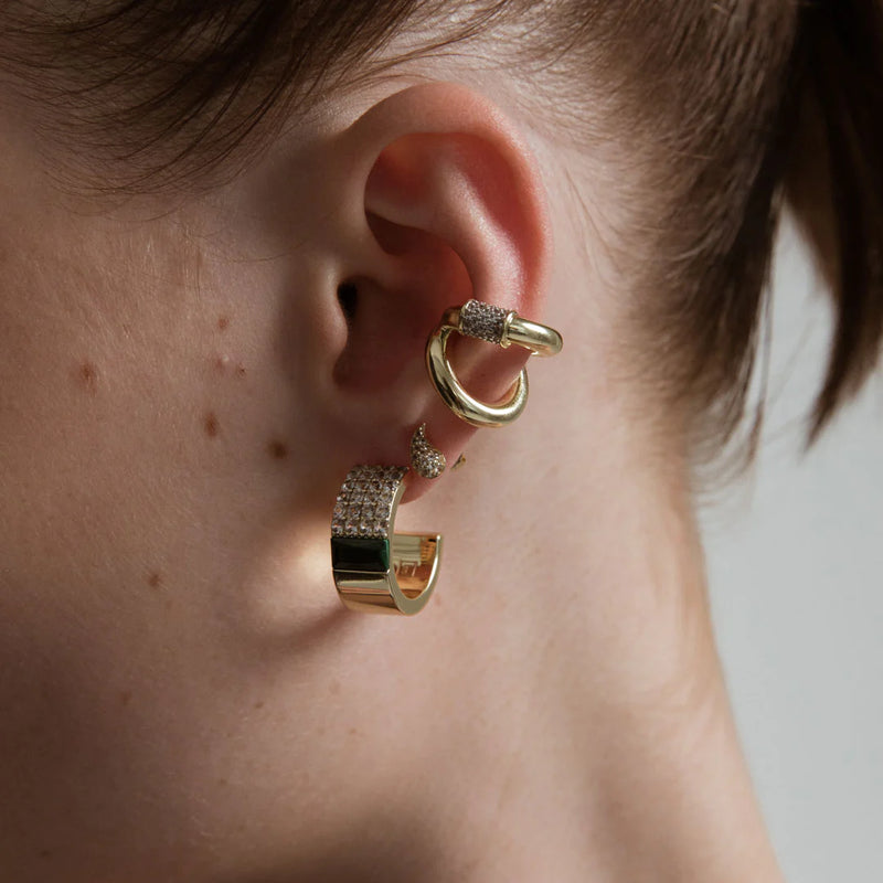 Spliced Malachite Hoop Earrings - Brass + 18k Gold + Topaz