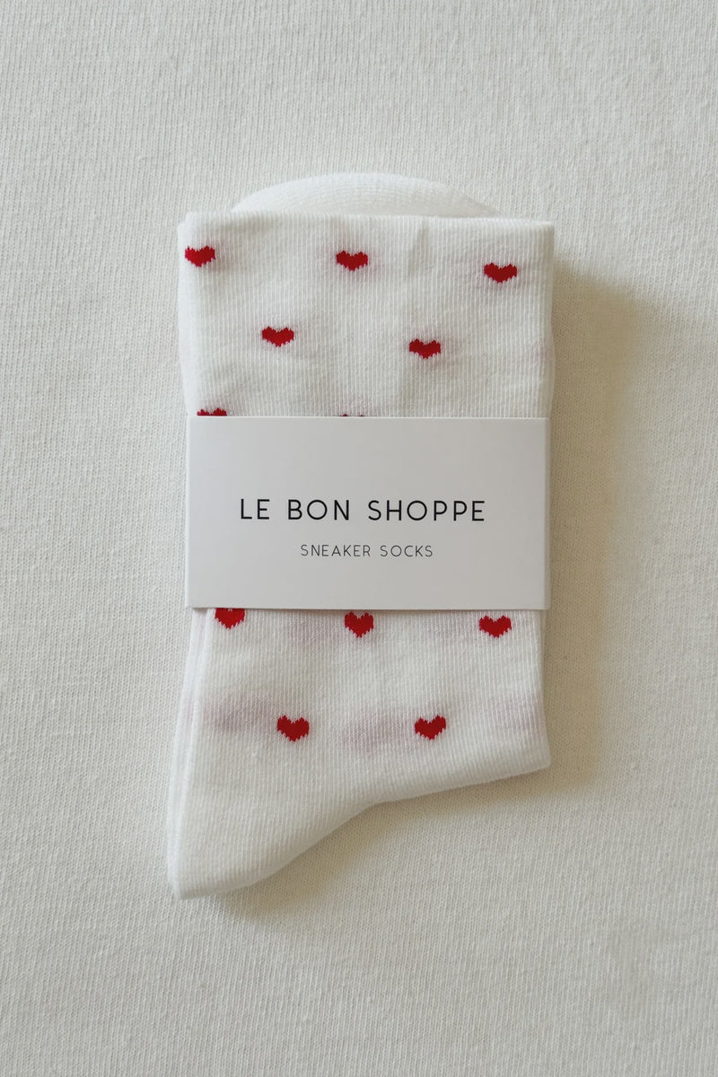 Sneaker Socks - Heart - White and Red