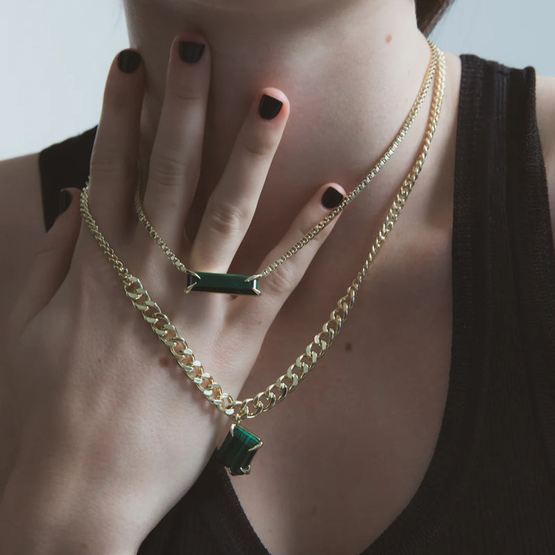 Wild Box Chain Necklace - Brass + 18k Gold + Malachite