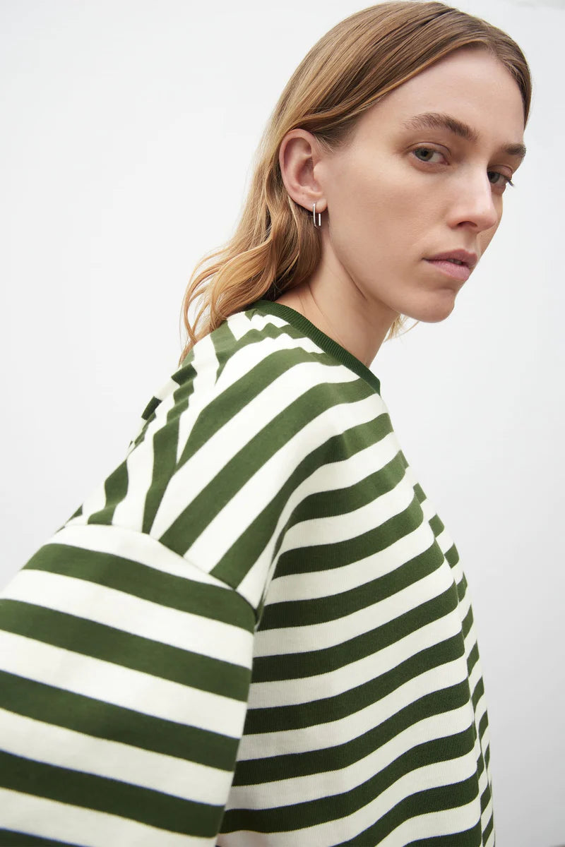 Oversized Boxy Tee - Deep Green Stripe