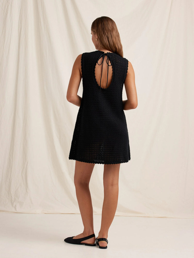 Pointelle Shift Mini Dress - Noir