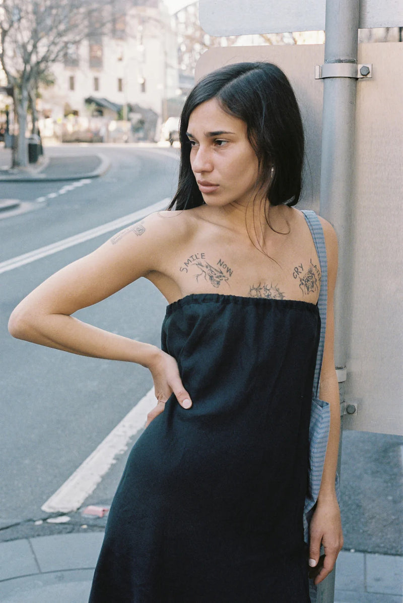 Strapless sales linen dress