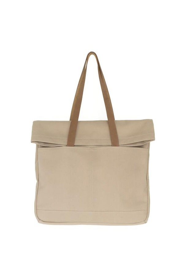 Canvas and Leather Fold Revised Weekender Bag - Domestic Dune Dark Tan