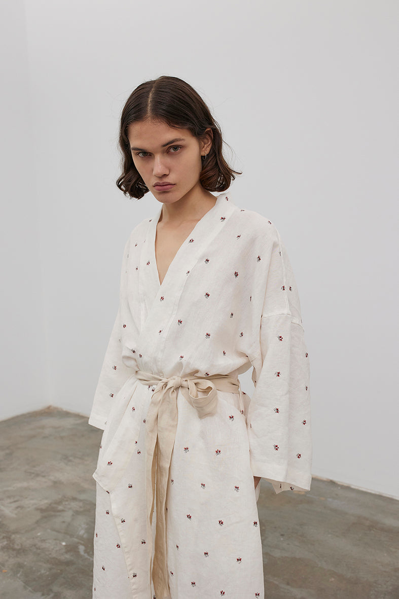 The 02 Robe - Deiji Floral with Oatmeal Tie