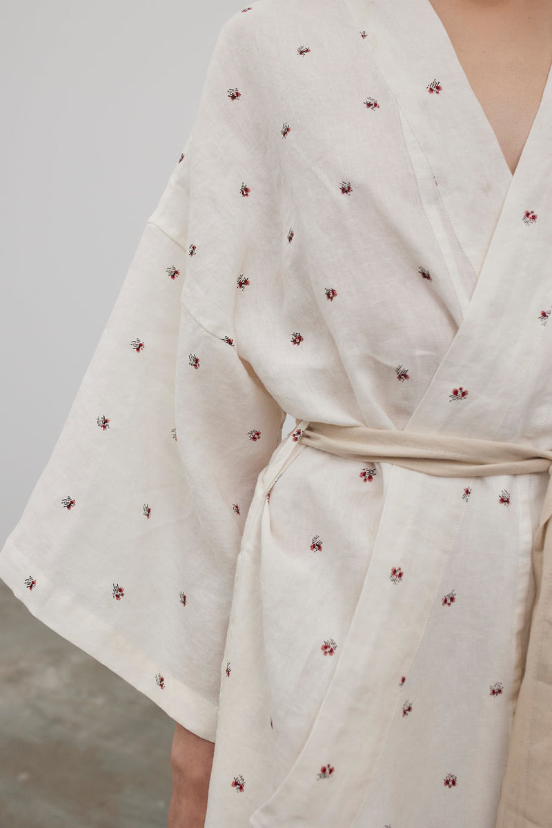 The 02 Robe - Deiji Floral with Oatmeal Tie