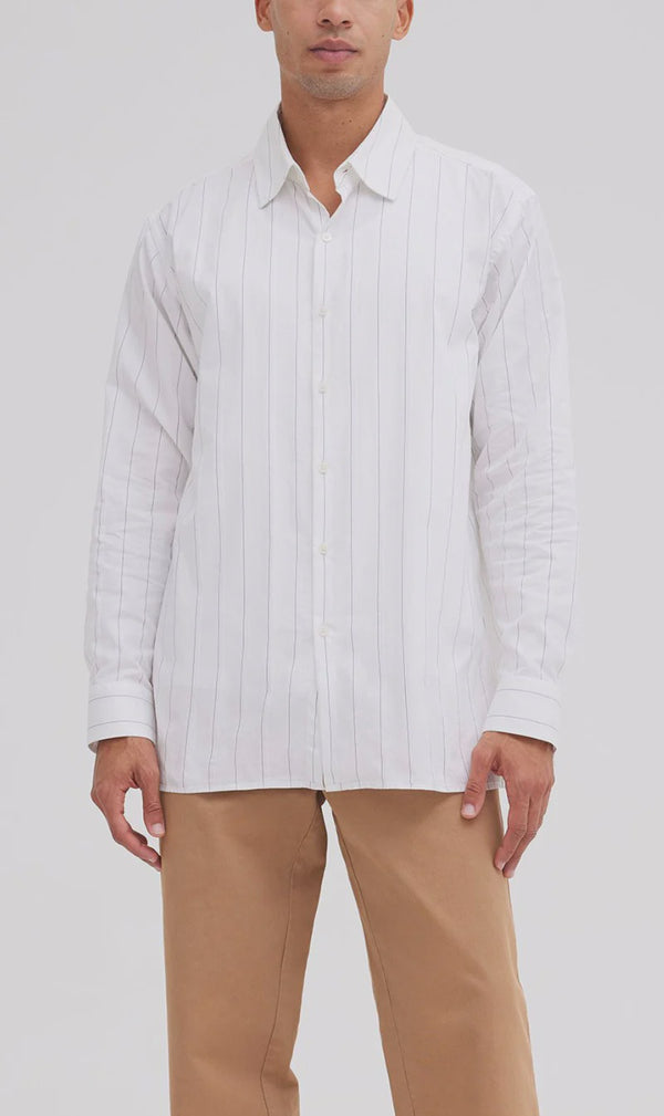 Doran Shirt - White/Navy Stripe