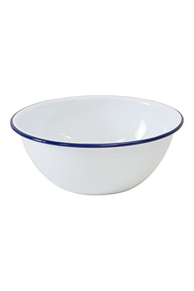 Enamel Deep Cereal Bowl 16cm - White/Blue