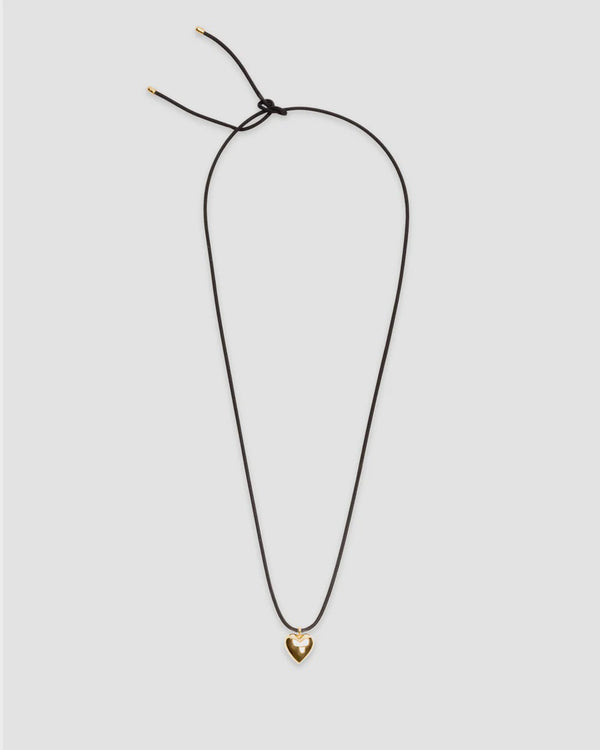 Heart On A String Necklace - Small - Black - 14k Plated Brass