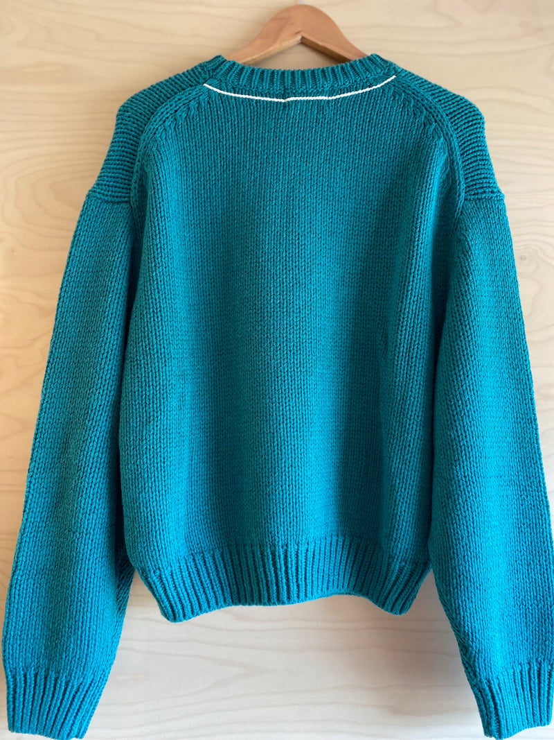 Chunky Crew Neck Knit - Teal Blue