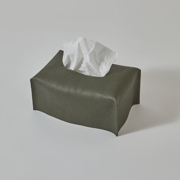 Leather Tissue Box Cover - Rectangle - Olive