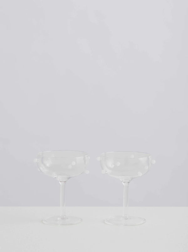 2 Champagne Coupes - Clear & Opaque White