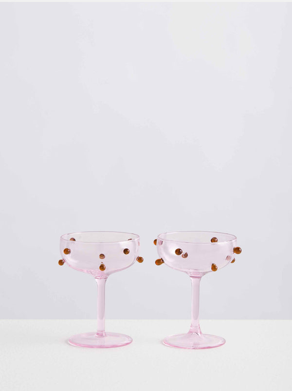 2 Champagne Coupes - Pink & Amber