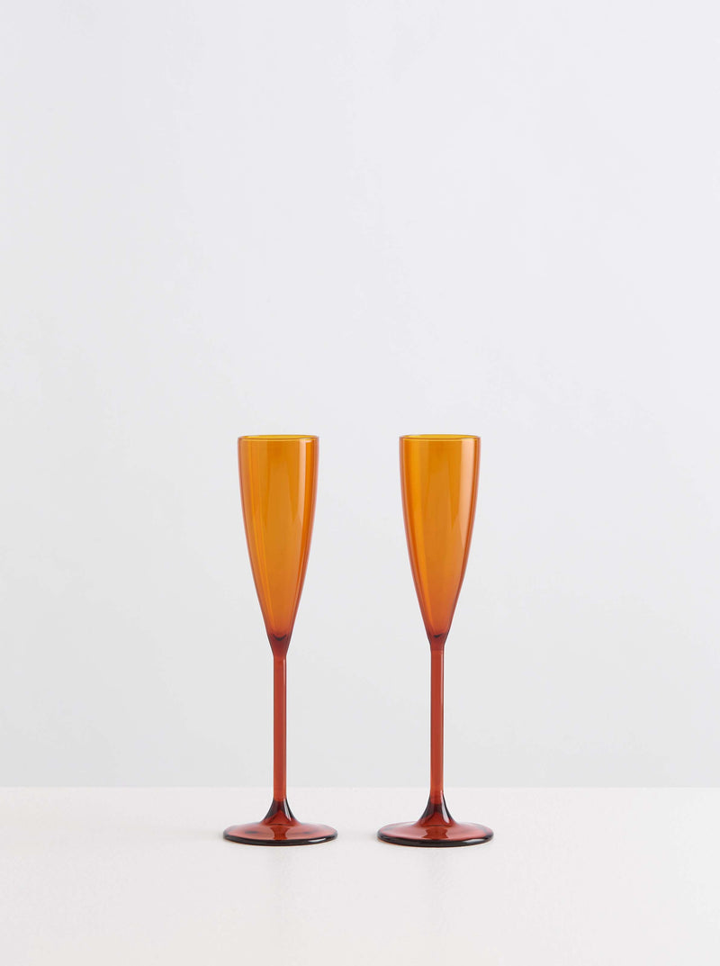 2 Champagne Flutes - Amber