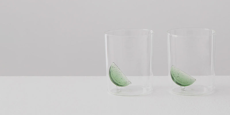 2 Gin and Tonic Glasses - Clear/Green