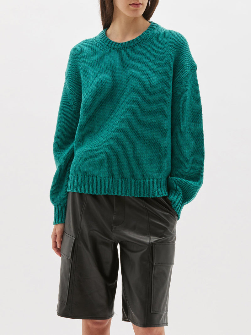 Chunky Crew Neck Knit - Teal Blue