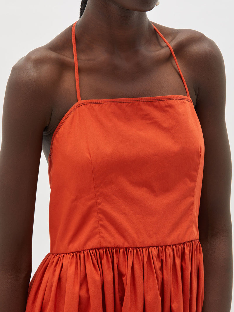 Knotted Back Cotton Dress - Burnt Orange/Black