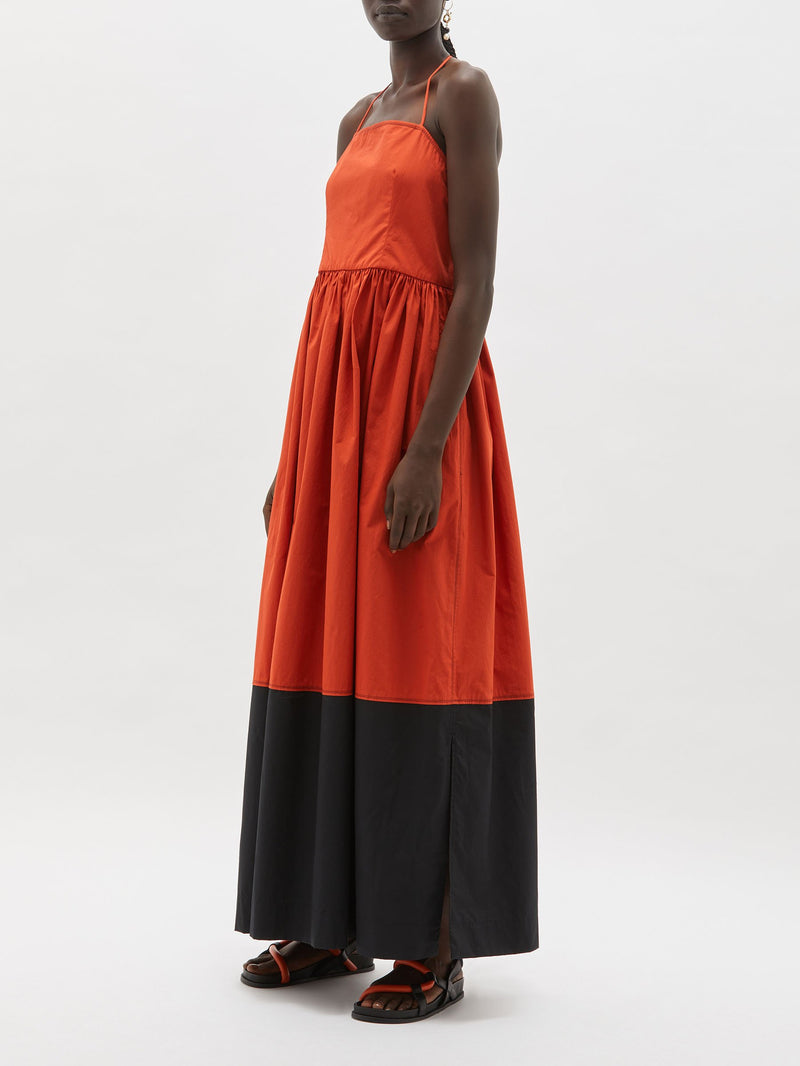 Knotted Back Cotton Dress - Burnt Orange/Black