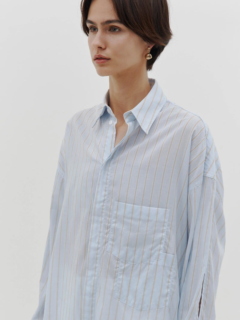 Stripe Boyfriend Shirt - Pale Blue/Hazlenut