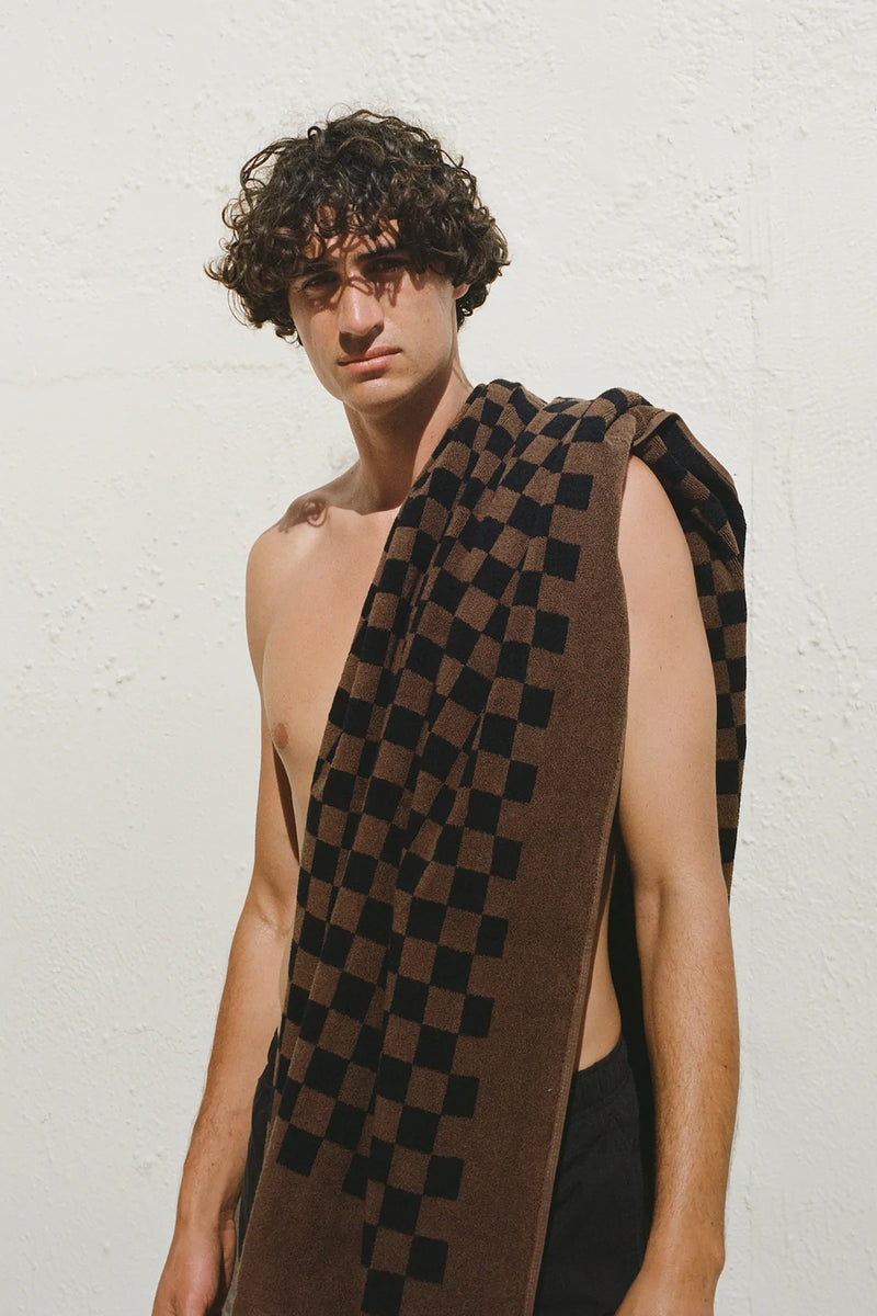 Roman Pool Towel - Tabac & Noir