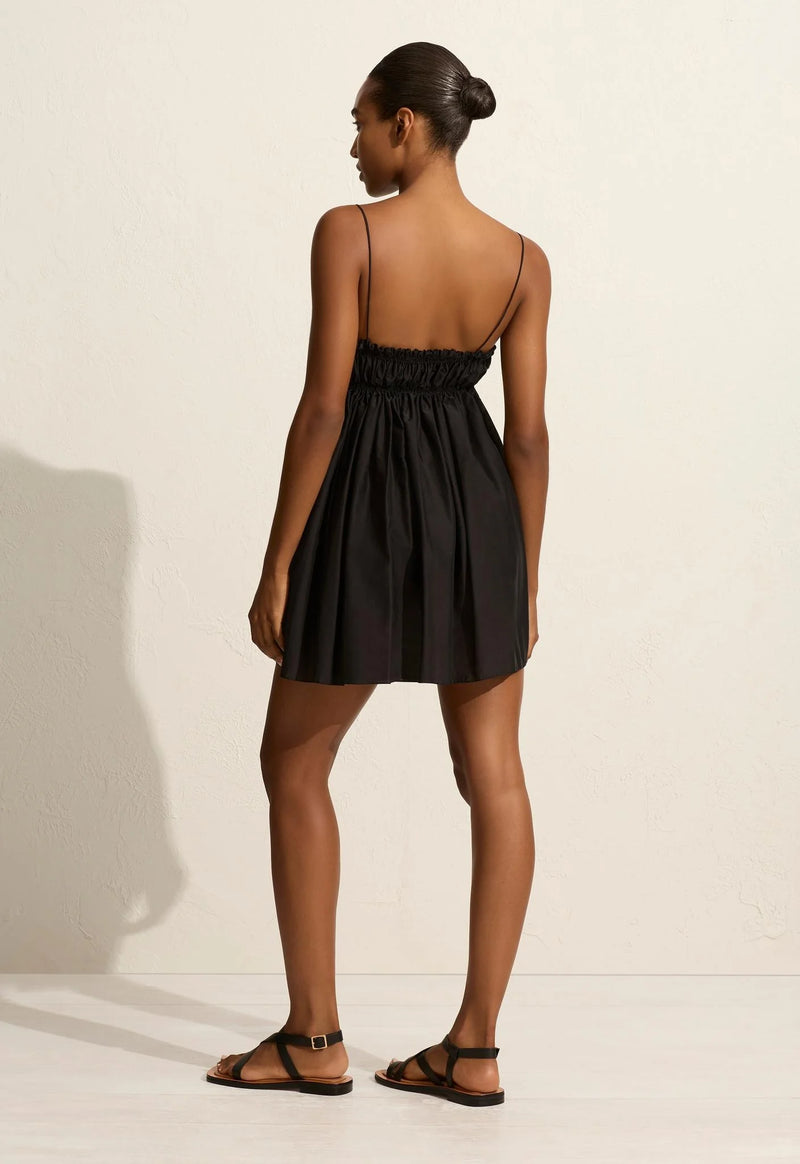 Shirred Empire Mini Dress - Black