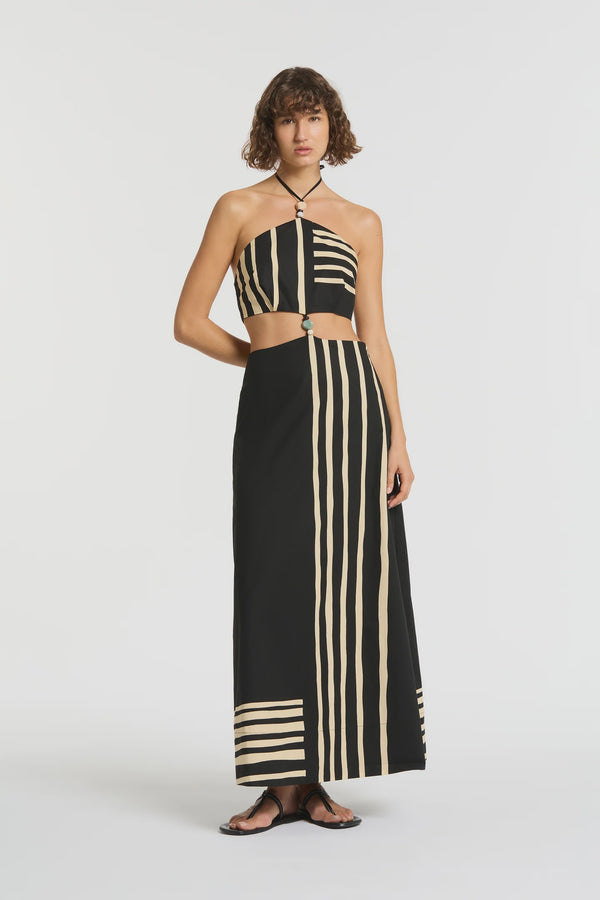 Linocut Beaded Halter Maxi Dress - Linge